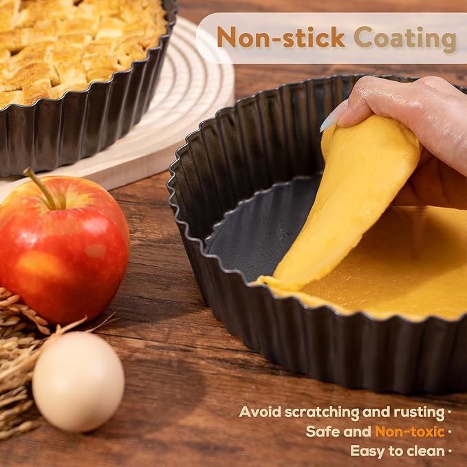 2 Pack 9.5 Inch Pie Pan with Removable Bottom for Baking Deep Quiche Dish | Deep Quiche Tart Pan Non Stick for Oven, Fluted Pie Dish Plate Tin for Apple, Pot Pies, Cheesecakes and Desserts Vnray