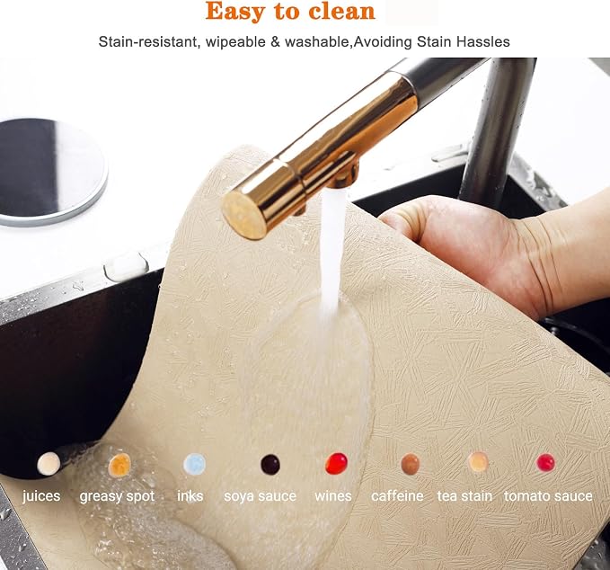Beige Vinyl Placemats Set of 8 Waterproof Wipeable Table Mats | Heat Resistant Easy Clean Place Mats Faux Leather Table Mats Washable PVC Table Placemats for Dining Table
