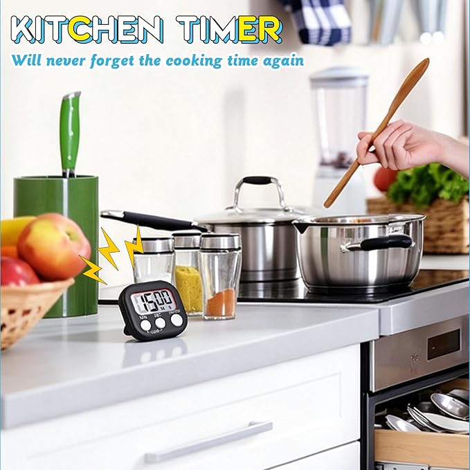 Mwellewm Kitchen Timer 6 Packs Digital Timers for Classroom Small Magnetic Countdown Stopwatch for Cooking Mini Loud Alarm Stop for Kitchen Study Work Baking Sports Games Timer Clock