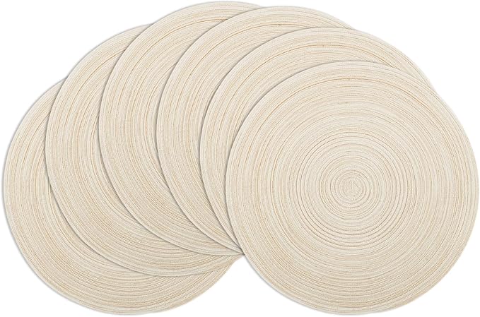Winknowl Round Braided Placemats Set of 6 Washable Woven Heat Resistant Table Mats for Kitchen Dining Tables 15 inch Round Place Mats (Ivory,6)