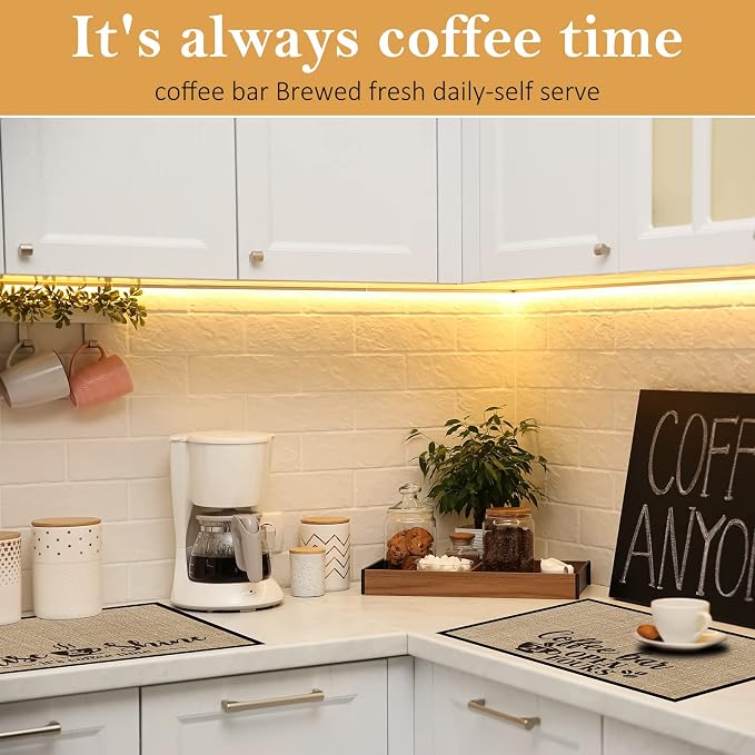 2 Pcs 20 x 14 Inch Coffee Placemats for Countertop,Fresh Style