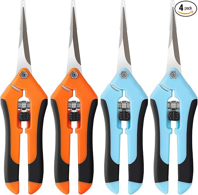 4 Pack Pruning Shears 6.5 Inch Stainless Steel Garden Scissors | with Sharp Precision Blades, Comfortable Ergonomic Hand Snips for Deadheading, Flowers, Trimming Herbs, Shaping Small Plants