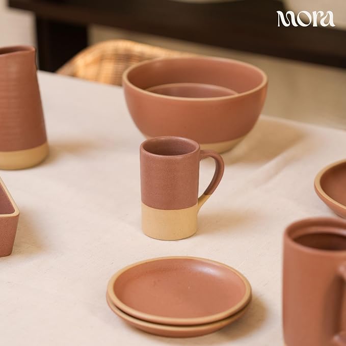 Mora Ceramics Tea Cup with Loose Leaf Infuser, Spoon and Lid 12 oz, Microwave and Dishwasher Safe Coffee Mug - Rustic Matte Ceramic Glaze, Modern Herbal Tea Strainer - Great Gift for Women, Terracotta