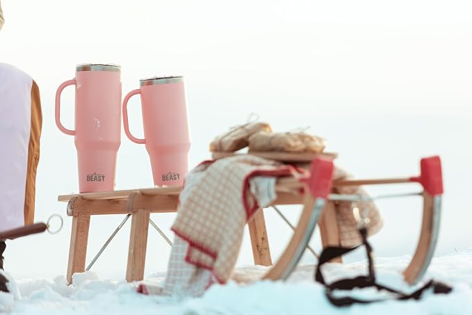 Beast 50 oz Tumbler with Handle Stainless Steel Vacuum Insulated Coffee Ice Cup Double Wall Travel Flask (Blossom Pink)
