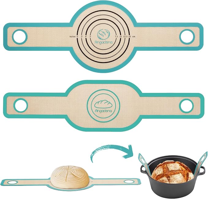 Silicone Bread Sling Oval and Round - Non-Stick & Easy Clean Reusable Oval Silicone Baking Mat for dutch oven. With Long Handles Sourdough Bread Baking mat tools supplier Liner (Aqua Sky)