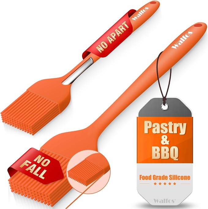Walfos 600℉ Heat Resistasnt Pastry Brushes, BPA Free Silicone Basting Brush for Cooking, Spread Oil Butter Sauce for Baking Kitchen BBQ Grill, Dishwasher Safe, 2 Size (Large and Samll)