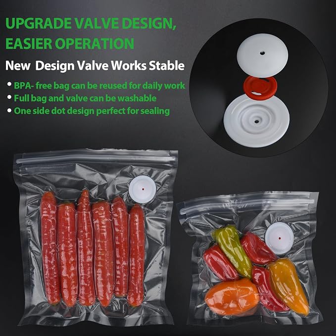 20 PCS Vacuum Sealer Bags for Food, BPA-Free Reusable Vacuum Zipper Bags with Upgraded Air Valve, Sous Vide & Meal Prep Vacuum Storage Bags, Compatible with Handheld & External Vacuum Sealer Machines