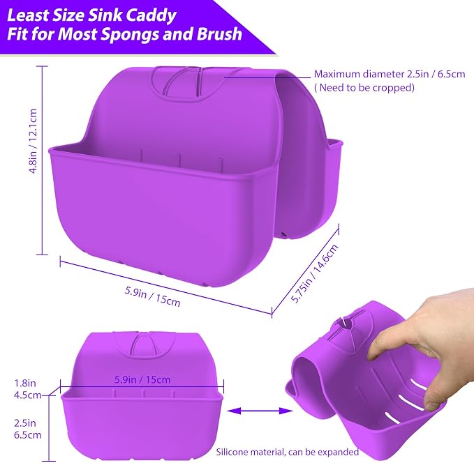 Sponge Holder for Kitchen Sink, Silicone Sink Saddle Caddy Organizer Rack, Sponges Holder Over Faucet, Hanging Kitchen Organizer Accessories Rack Basket - Purple