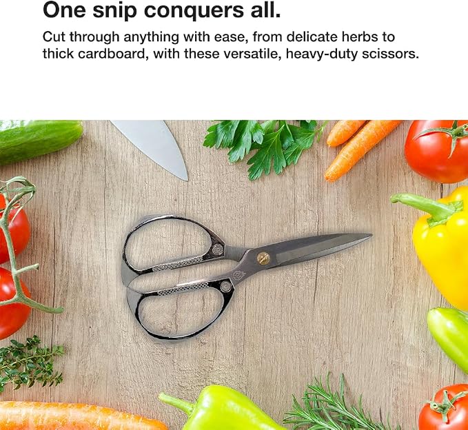 DRAGONFRUITEE All Purpose Kitchen Shear, Scissors for Home, Herbs, Sewing, Crafting and Office Cutting, Stainless Steel Razor Sharp Tip, Ergonomic Metal Handles, 7.5 inch, Silver