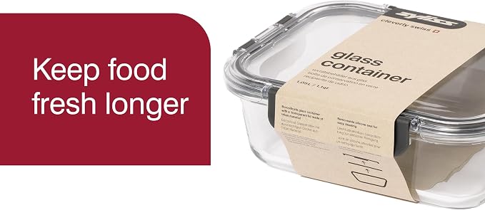 Zyliss E981065 1L Glass Container, Shatterproof Glass, Airtight Food Storage Box with Sealable Lid, Microwave Safe, BPA Free, Freezer Safe, Fridge Storage, Food Container, 21cm x 16cm x 7cm