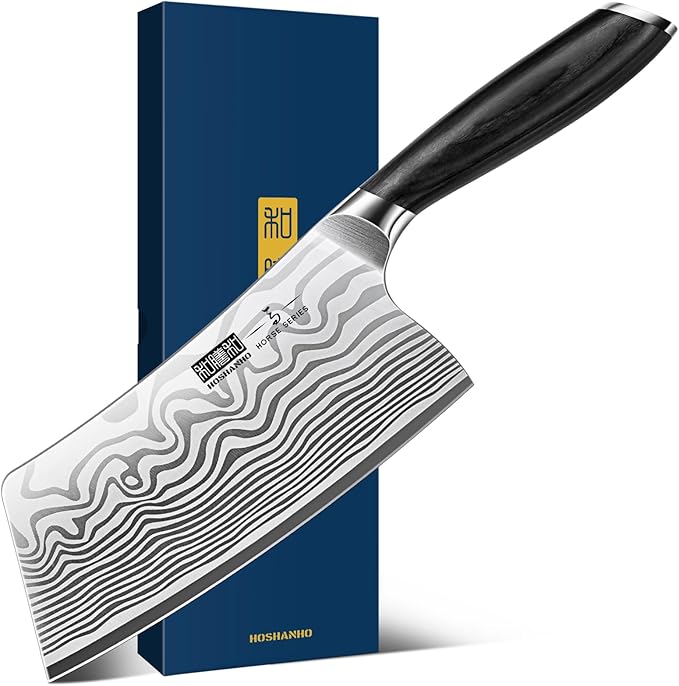 HOSHANHO Cleaver Knife 7", Razor Sharp Powder Steel Kitchen Meat Cleaver | Professional Kitchen Butcher Knife for Meat Cutting Vegetable Slicing, Japanese Chopping Knife with Pakkawood Handle