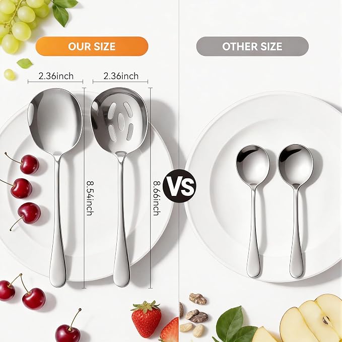 Serving Utensils Set for Partie, Stainless Steel Metal Serveware Flatware Large Serving Spoons, Slotted Spoons, Forks, Tongs, Soup and Skimmer Spoon, Cake Server for Buffet, Party, Catering