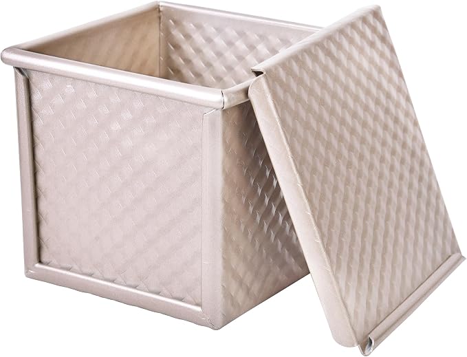 Mini Pullman Loaf Pan with Lid, 0.55Lb Non-Stick Rectangle Flat Toast Box for Oven Baking (Champagne Gold)