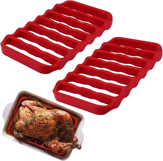 2 Pack Silicone Roasting Racks Non Stick Easy-Clean Cooling Rack for Cooking Baking Steaming (2pack-red)