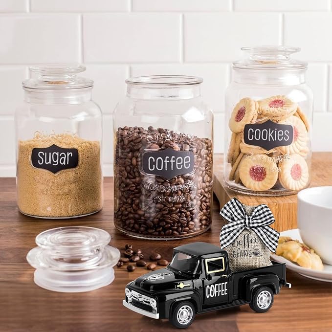 Hooqict Coffee Bar Decor Mini Metal Black Truck with Beans Burlap Sack for Home Farmhouse Kitchen Tiered Tray Decor Coffee Bar Accessories Coffee Station Decorations
