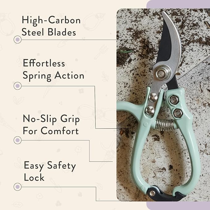 Modern Sprout Bypass Hand Pruners - Scissors - Gardening Tools - Lavender | Lightweight Pruning Tool W/ Easy-Lock - Sharp Bypass Carbon Steel Blade - Rust-Resistant - Reusable Holster for Storage