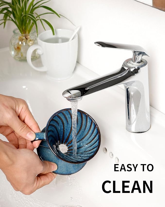 Pour Over Coffee Maker, Single Cup Ceramic Coffee Dripper, Reusable Filter Cone Drip Holder Slow Brewer with Hole Flat Bottom for Home, Office, Travel, Camping (Blue)