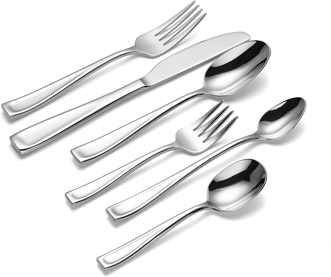 Oneida Baby/Child Moda 6 Pc. Progress Set | 18/10 stainless steel, mirror finish | includes feeding spoon, baby spoon, and fork | dishwasher safe