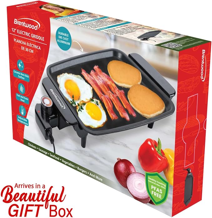 Brentwood 12" x 10" 1,200-Watt Electric Griddle with Ceramic Non-Stick Coating