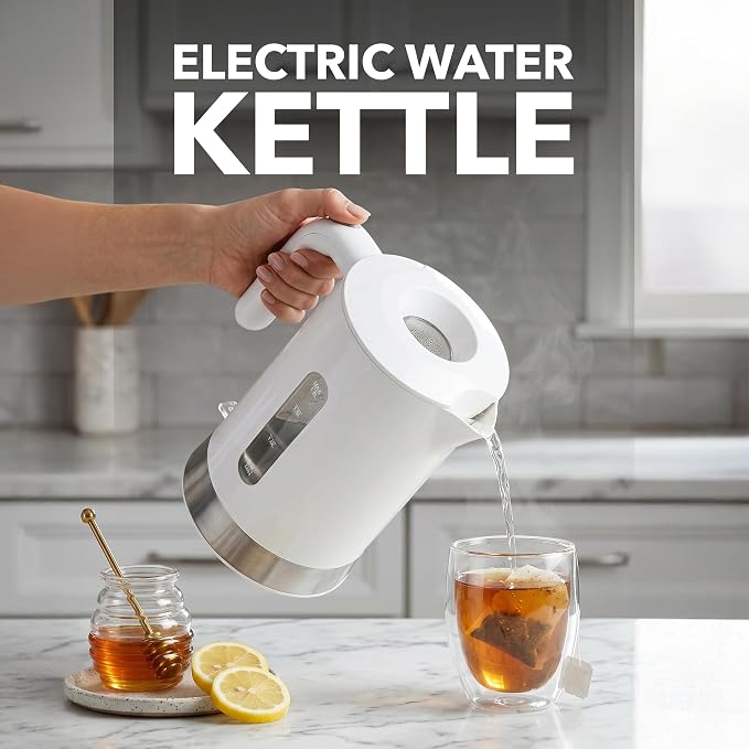 OVENTE 1.8L Electric Kettle with 1500W Fast Boiling Heater, White KP413W | Best For Coffee or Tea, BPA-Free, Easy-Fill Lid, Water Level Window, Auto Shut-Off & Boil-Dry Protection, Removable Filter