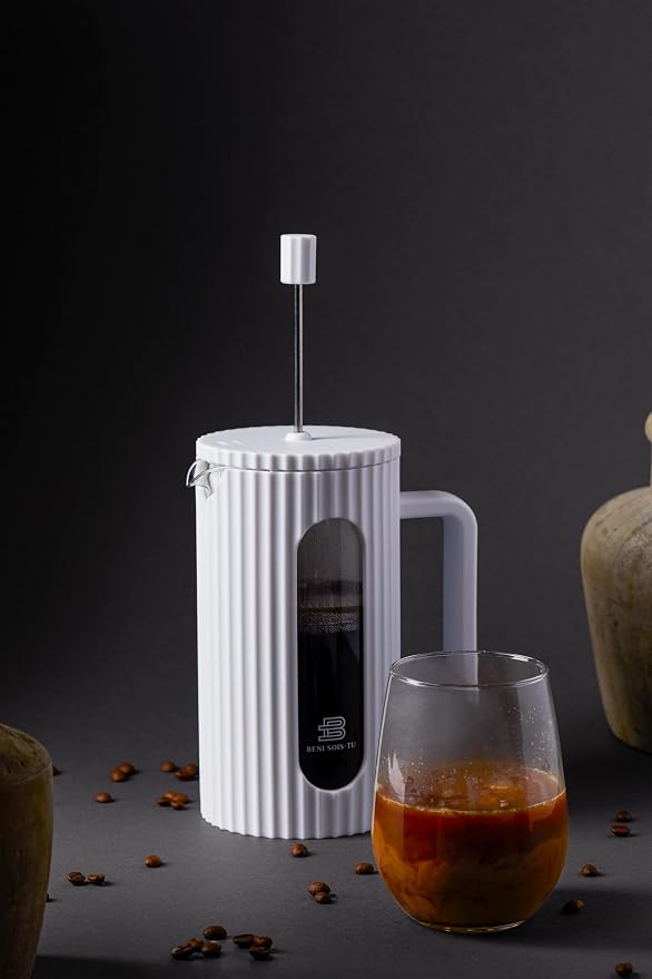 French Press Coffee Maker, 34 oz, Heat Resistant, Borosilicate Glass, 4-level Filtration (white)