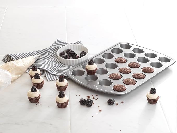 GoodCook Mini Nonstick Steel 24‑Cup Muffin and Cupcake Pan with 1‑7/8-Inch Bite‑Size Cups, Gray