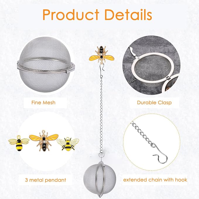 3 Pcs Tea Infusers for Loose Tea Leaf Steeper Tea Balls for Loose Tea Diffusers for Loose Tea Stainless Steel Tea Infuser Loose Leaf Tea Steeper with Metal Pendant (Bee 3)