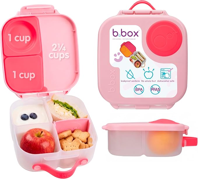 b.box Mini Lunch Box, Snack Containers for Kids, Lunch Box Kids, 4.25 Cup | Bento Box for Kids, Sanck Box, Lunch Containers, Leak Proof, Dishwasher Safe, BPA Free, PFAS Free, Ages 3+ — Flamingo Fizz