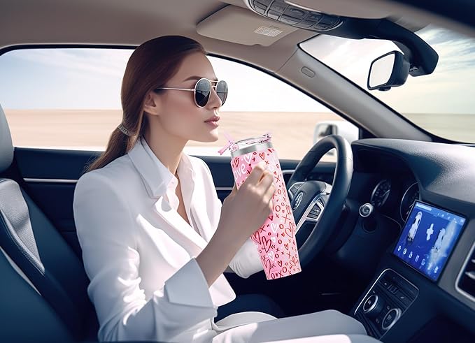 Meoky 40 oz Tumbler with Handle and Straw, Insulated Tumbler with Lid and Straw, Stainless Steel Travel Mug, Keeps Cold for 34 Hours, 100% Leak Proof, Fits in Car Cup Holder (Fancy)