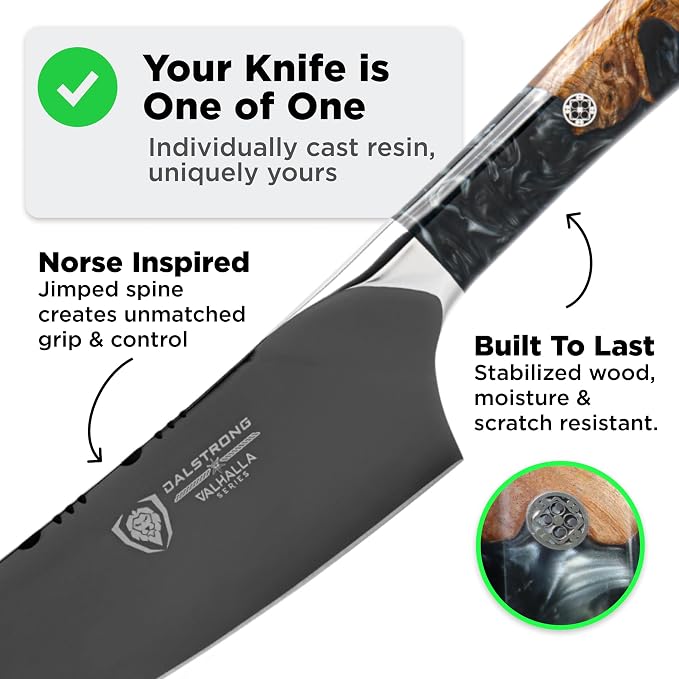 Dalstrong 2-Piece Set — 8" Chef & Paring Knife — Black Titanium-Coated 9CR18MOV Steel, 58+ HRC — For Daily Cooking & Prep — Dark Blade, Celestial Resin Handle, Valhalla Ravenstone, customer support