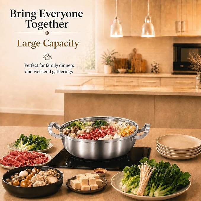 DELARLO Tri-Ply Stainless Steel Hot Pot 13 inch Everyday pan With lid,5QT | Deep Saute Pan, High Side Kitchen Cooking Pot, Chef's Pans, Induction Deep Frying Pan, 5QT Stock Pot, Up to 550℉