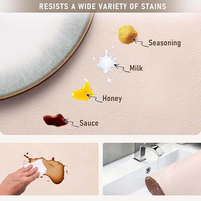 UnivoColors Placemats,Heat Resistant Placemats Set of 8 Washable 12 x 17 Inch,Waterproof Table Mats,Wipeable Pu Place Mats for Kitchen,Dining Room.Camel