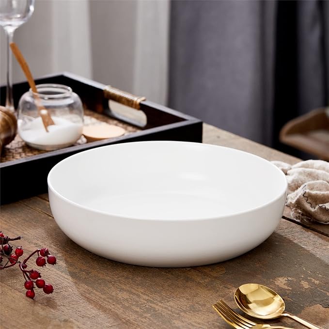 10'' Large Serving Bowl, 2.8 Quart Big Salad Pasta Bowl, Porcelain Fruit Bowl,Matte Mixing Bowls,Wide Soup Bowl for Family Kitchen,Microwave & Dishwasher Safe (White)