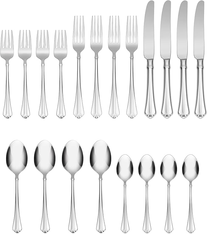 Oneida Juilliard 20-Piece 18/10 Silverware Set for 4, Flatware | silver, dishwasher safe | includes knives, forks, and spoons | heavy duty, cutlery set, utensil set, wedding silverware