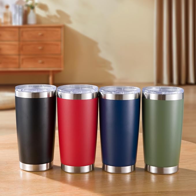 20 oz Tumblers Bulk Stainless Steel Tumbler with Lid, 6 Pack | Army Green, 20oz Insulated Coffee Mug, Double Wall Vacuum, Powder Coated Cup, for Hot and Cold Drinks