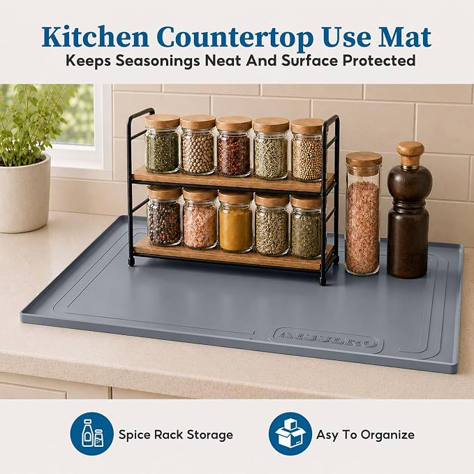Under Sink Mat 25x19, Waterproof Liner for Under Sink Organizers, Dark Gray | BPA-Free Silicone with 0.59" Raised Edge Helps Contain Leaks, Spills & Drips to Protect Kitchen Cabinets