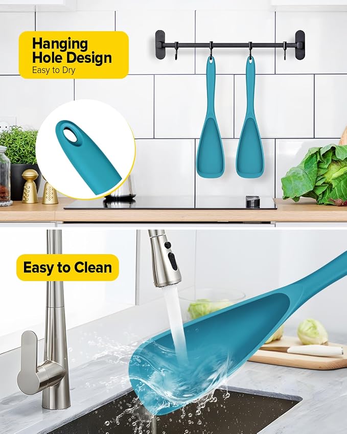 Pack of 2 Cooking Spoons for Non Stick Cookware, Multifunction Spatula Spoon BPA-Free, One-Piece Design, Suitable for Scooping, Scraping, Serving and Mixing (BLUE-BLUE)