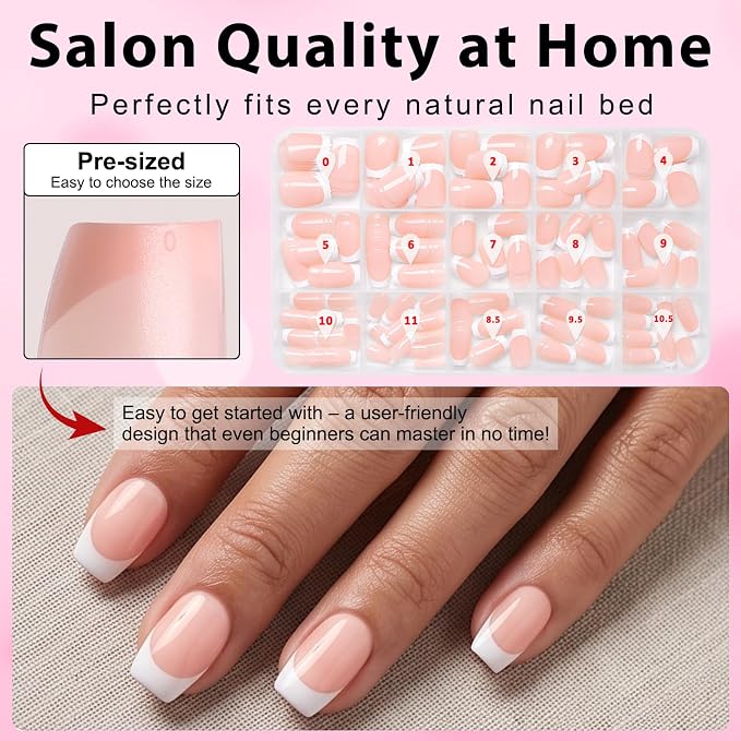 240pc Extra Short French Tip Press on Nails Coffin Fake Nails with Tabs | Short Nails Press ons Coffin Glue on Nails XS Nude Acrylic Nails Stick False Nail Artificial Fingernail for Women Girls