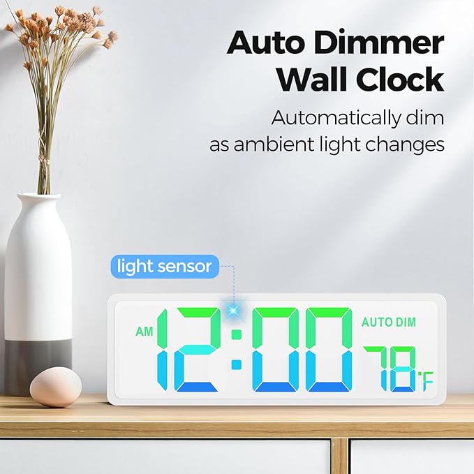 REACHER 16.5" Large Digital Wall Timer Clock, Countdown/up, Remote Control | Auto dimmer, temperature, rainbow LED wall clock for teacher, classroom, home decor, living room, office, gym, cable tidy