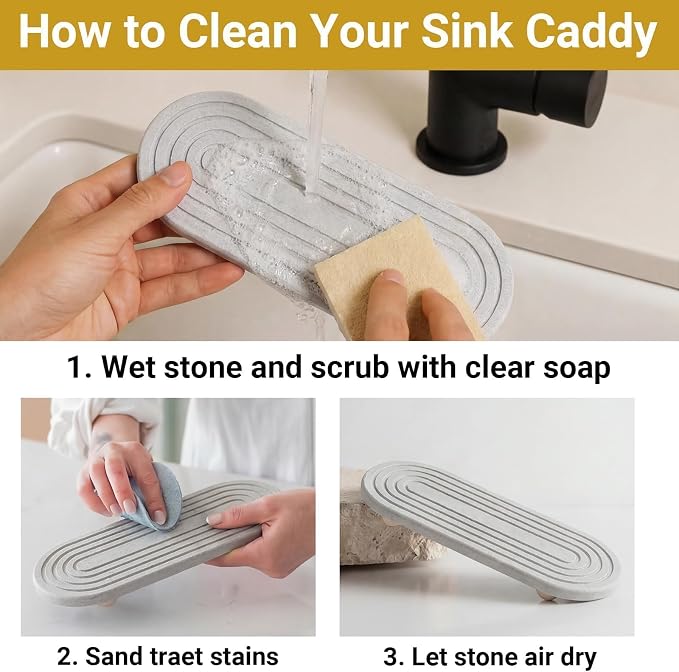 Fast-Dry Diatomite Sink Tray Organizer Absorbent Light Grey | Absorbent Diatomite Material, 11.8*3.9 in, Versatile Sink Organizer
