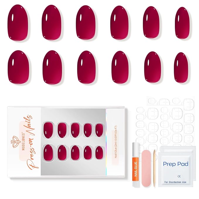modelones Sheer Purple Short Press on Nails, Oval Fake Nails Kit | Semi-Transparent Press Ons with Nail Glue, Adhesive Tabs, Nail File, Prep Pad, Manicure Stick, 32Pcs 16 Sizes, Women Gift