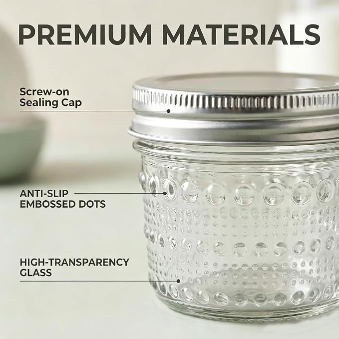 Mason Jars 4 Oz with Lids 24 Packs, Vintage Small Glass Canning Jars with Silver Metal Lids for Storing, Seasoning, Honey, Jam, Home Decor, Candle and DIY Crafts