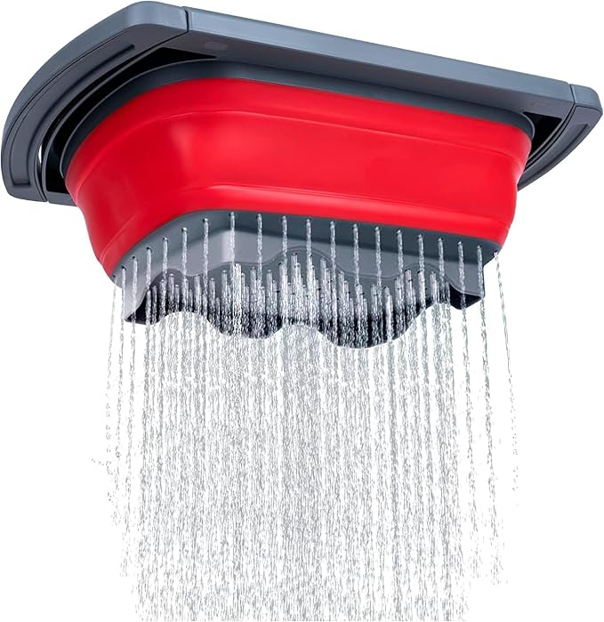 Collapsible Colander Strainer with Extendable Handles - Over the Sink Vegetable/Fruit Colanders Strainers for Kitchen, Capacity of 6 quart (Red)