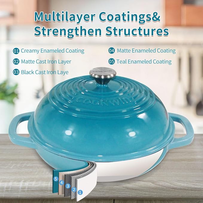 6 Quart Enameled Cast Iron Dutch Oven for Bread Sourdough Baking, Round Heavy-Duty Bread Loaf Pan with Lid, for Stews, Roasts