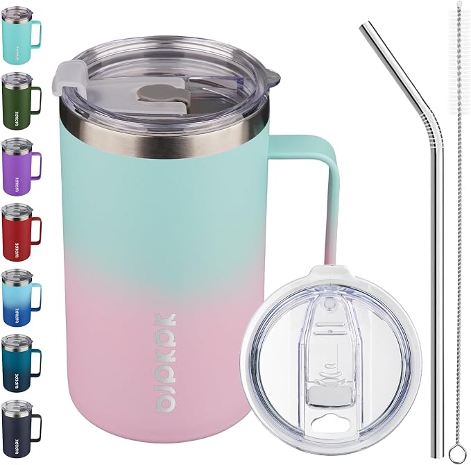 BJPKPK 25oz Insulated Coffee Mug with Handle, Stainless Steel Travel Mug | Keeps Drinks Hot & Cold, Double Wall Vacuum, 2 Lids Included, BPA-Free Coffee Tumbler for Home, Office & Travel