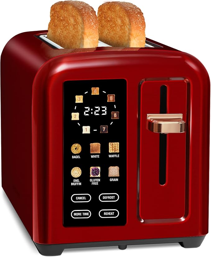 SEEDEEM Touchscreen Toaster 2 Slice, 7 Shade, Stainless, 1350W Dark Cherry
