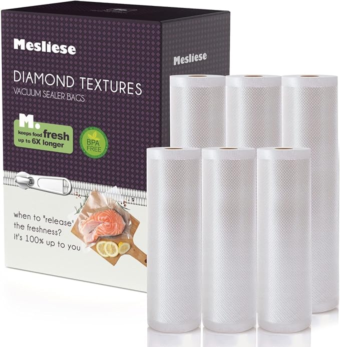 Mesliese Vacuum Sealer Bags Rolls for Custom Fit 11''x16' 3 Pack & 8''x16' 3 Pack Total 96', Heavy-Duty Thick Food Bag, BPA-Free, Freezable, Use for Sous Vide and Storing Raw and Cooked Foods, | Heavy-duty thick food bags, BPA-free, freezable, sous vid...