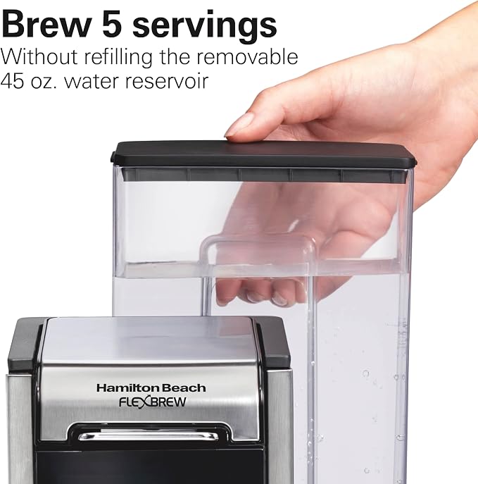 Hamilton Beach FlexBrew Advanced 4-in-1 Single Serve Coffee Maker | Hot & Iced Coffee Maker | Removable 45 oz. Reservoir | Uses Pod Packs & Grounds | Fast Brewing | Black