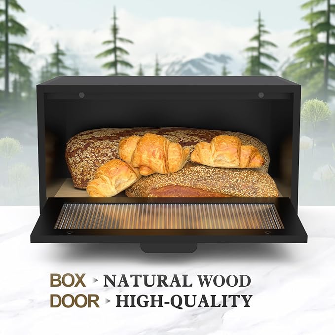 LOHASOK Bread Box for Kitchen Countertop | Wooden,Large, Farmhouse Bread Container Holder Storage, Acrylic translucent window