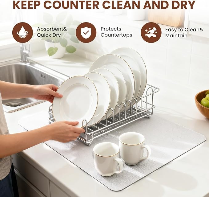 Coffee Mat Dish Drying,Non-Slip Easy Clean Sink Mat,Heat-resistant ,Fit Under Coffee Maker, Espresso Machine, Pot, Dish Rack (off white, 16"x24")